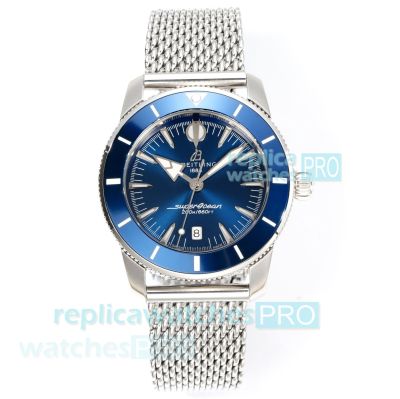BLS Swiss Replica Breitling Blue Dial Superocean Heritage Milanese Steel Watch 